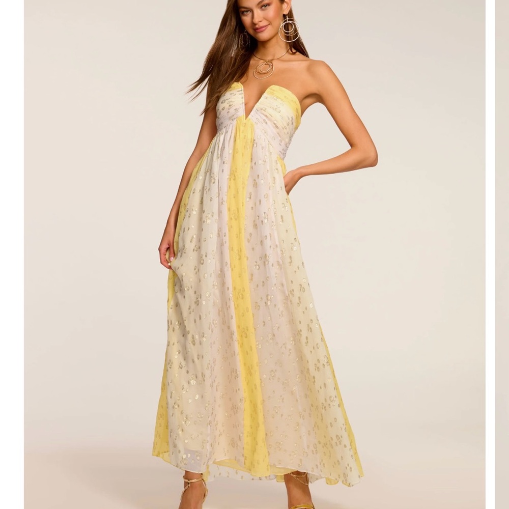 Ramy Brook Strapless Dress in Yellow and White